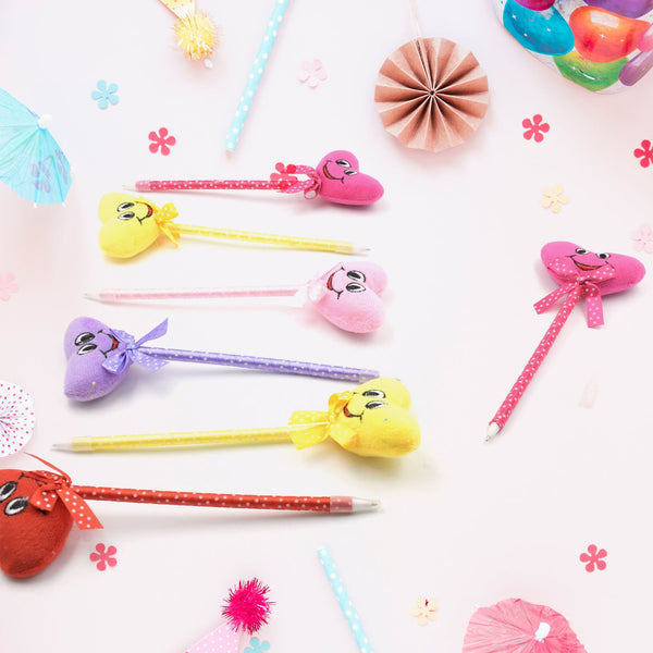 Cute Cartoon Shape & Heart Design Facy Writting Pen Attached Rattle | Ball Pen Smooth Writing For Wedding , Events & Multiuse Pen  Best Pen l Use for Kids (12 Pcs Set Mix Design & Color)