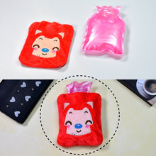 Pink cat-shaped hot water bag with cover for pain relief