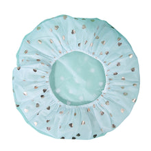 Adjustable shower cap suitable for various head sizes.