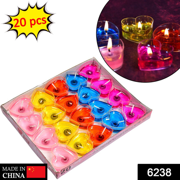 Heart-shaped scented wax candles in a pack of 20.