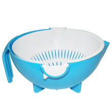 Multi-functional bowl and strainer with handle for washing fruits and vegetables.