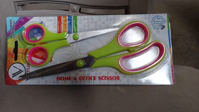 Pack of two scissors with ergonomic handles.