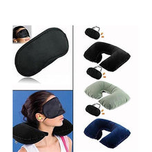 Kit with pillow, ear buds, and eye mask for travel.