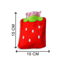 Strawberry design hot water bag for soothing neck and shoulder pain.