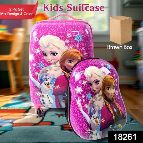 Kids Travel Suitcase with 4 Wheels (2 Pcs Set / 1 Big & 1 Small Shoulder Bag / Mix Design & Color)