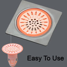 Floor drain core stopper in silicone, traps hair and prevents odors, suitable for bathroom and kitchen.