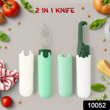 2 in 1 Knife, Multifunctional peeler Two in one fruit knife, fruit and vegetable cutting knife+sawtooth peeler, apple, carrot, potato, fruit slice antiskid